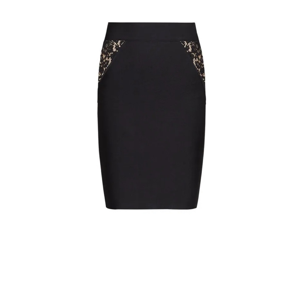 Bcbg Maxazria Pencil Skirt Bandage Skirt Lace Inset Black Size Xs.